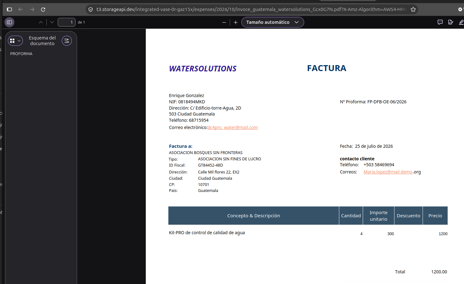 Comprobante abierto — factura WaterSolutions