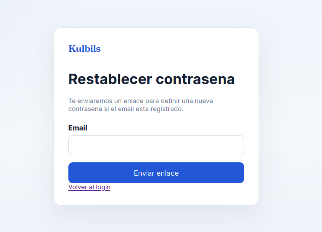 Pantalla de restablecer contraseña